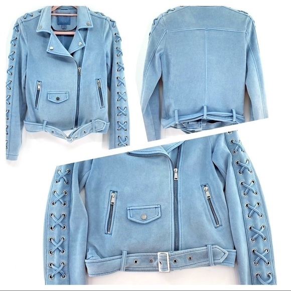 AMISU  Biker Jackets  Faux Suede Light Blue Size 2 - Picture 1 of 15